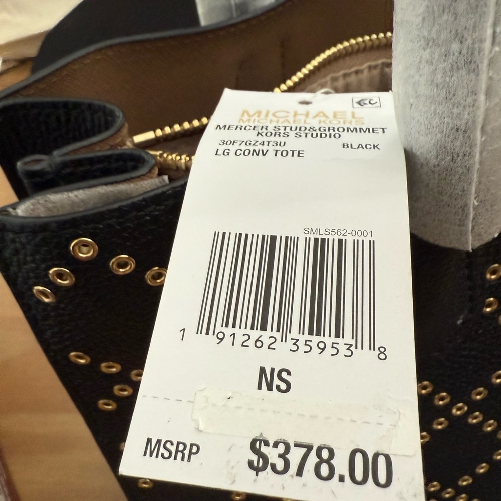 NWT Michael Kors Studio Mercer Studded Black Coated Twill / Leather Tote - Picture 5 of 5